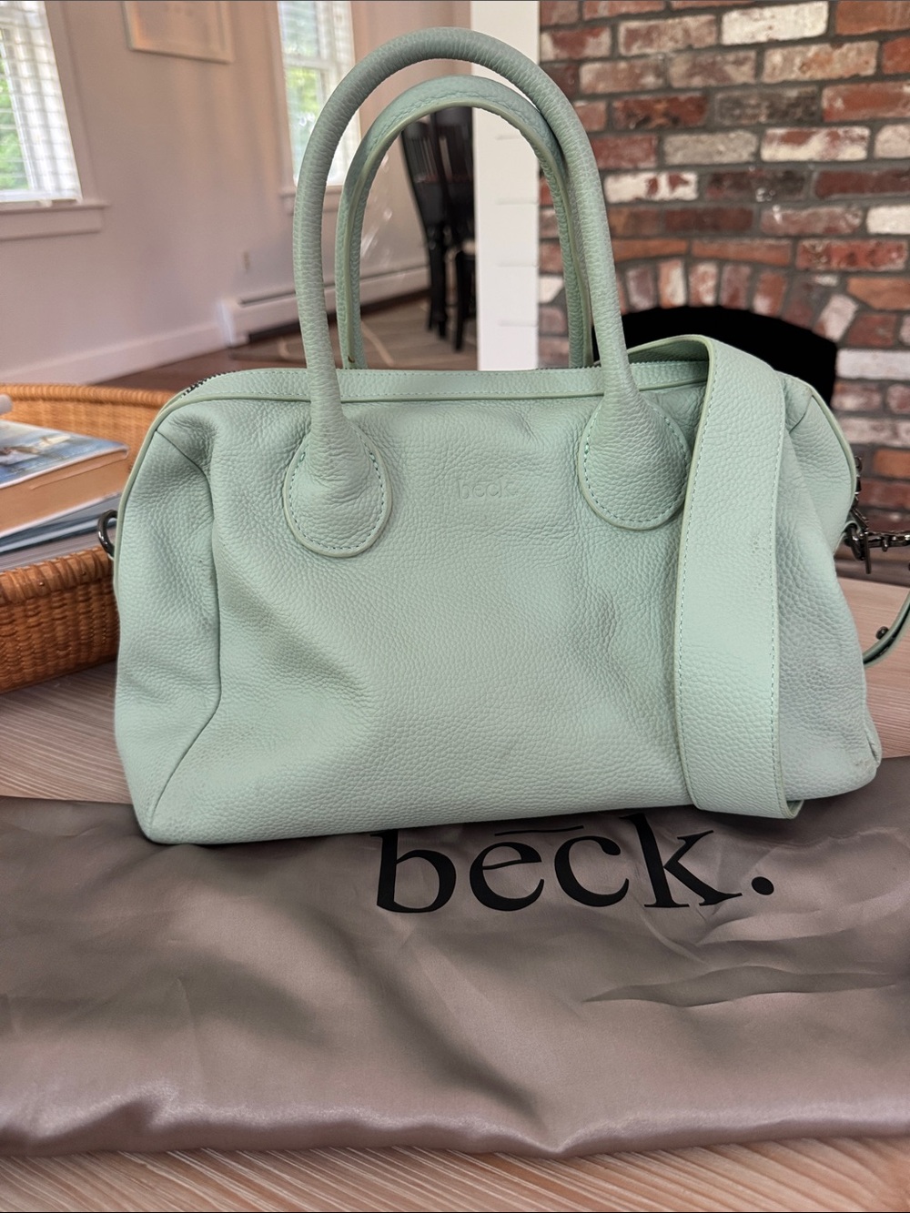 Beck Mint Leather Satchel with Removable Crossbody Strap